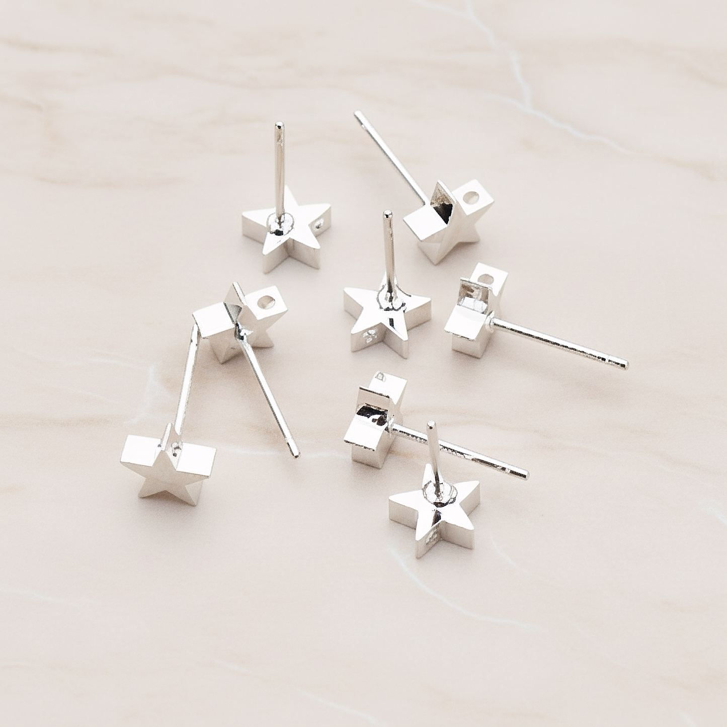 Star Ear Post, 6 Pc - Glossy Original Rhodium (ER.267)