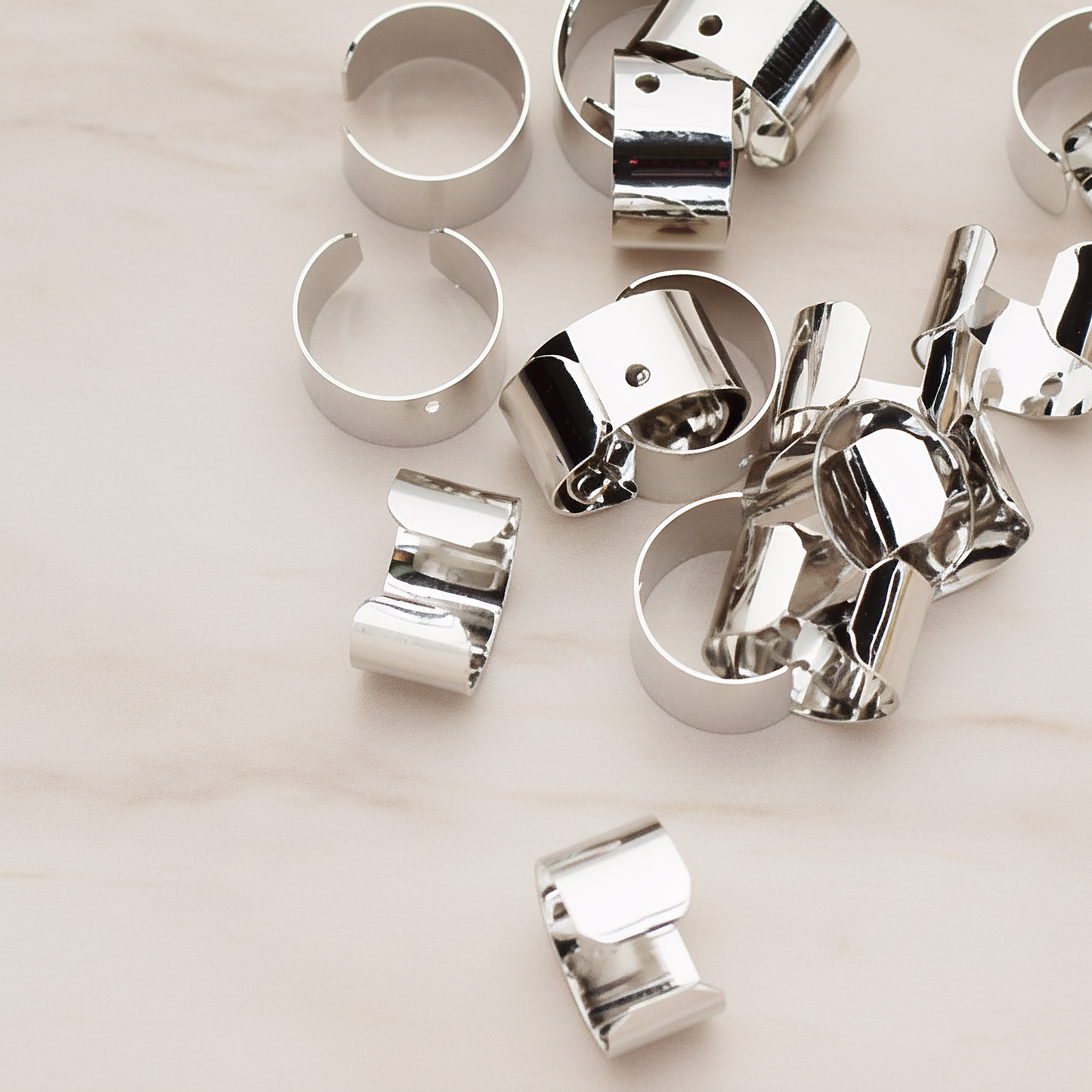 C-Shaped Ear Cuff, 2 Pc - Glossy Original Rhodium (ER.273)