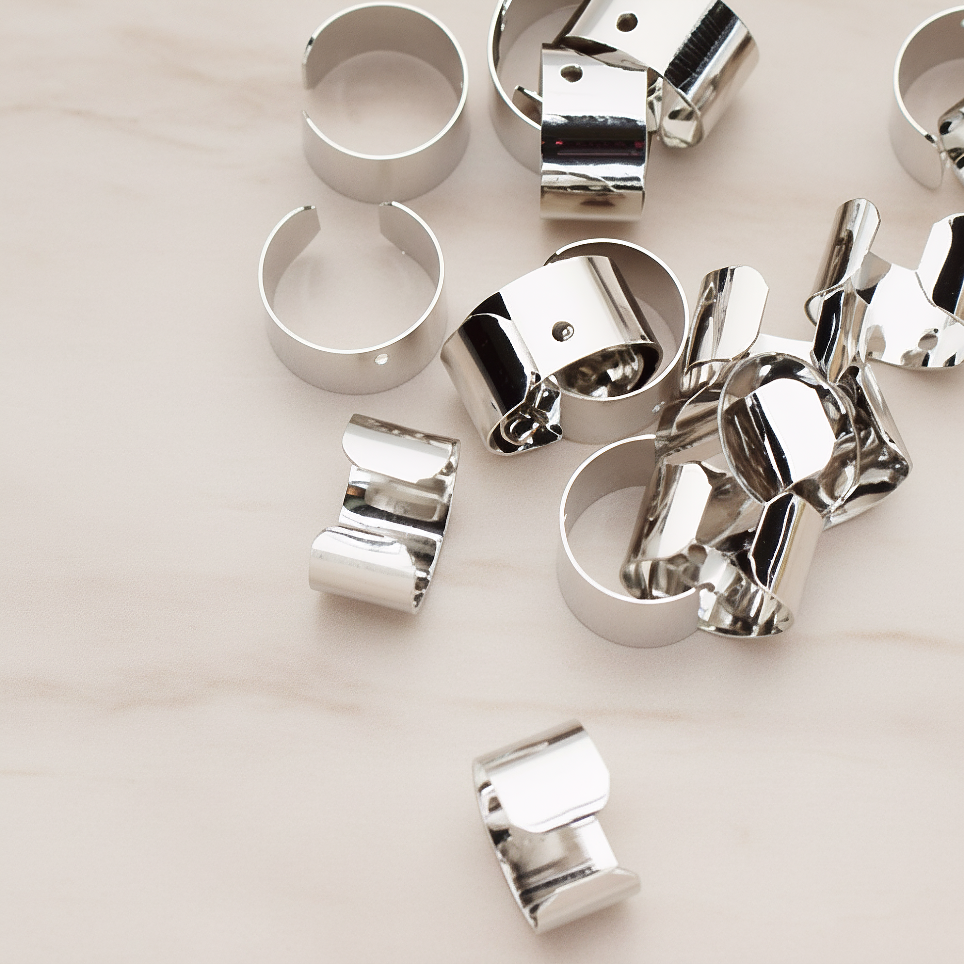 C-Shaped Ear Cuff, 2 Pc - Glossy Original Rhodium (ER.273)