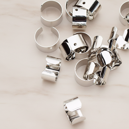 C-Shaped Ear Cuff, 2 Pc - Glossy Original Rhodium (ER.273)