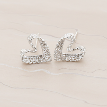 Lace Heart Ear Post, 2 Pc - Matte Original Rhodium (ER.284)