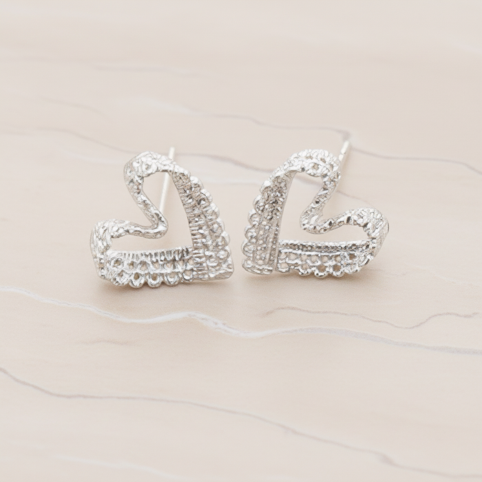 Lace Heart Ear Post, 2 Pc - Matte Original Rhodium (ER.284)
