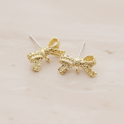 Lace Ribbon Bow Ear Post, 2 Pc - Matte Gold (ER.285)