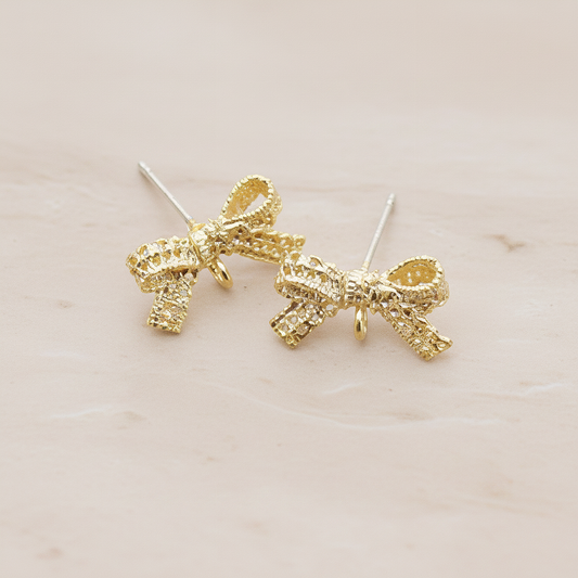 Lace Ribbon Bow Ear Post, 2 Pc (ER.285)