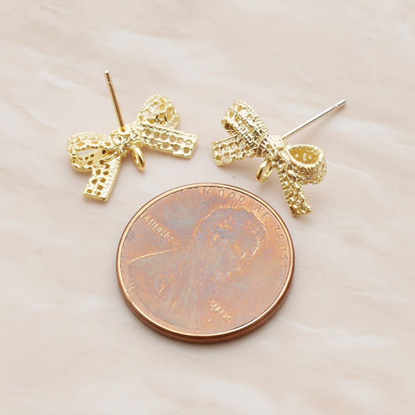 Lace Ribbon Bow Ear Post, 2 Pc - detail view 1 (ER.285)