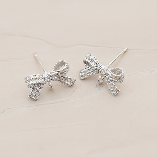 Lace Ribbon Bow Ear Post, 2 Pc (ER.285)