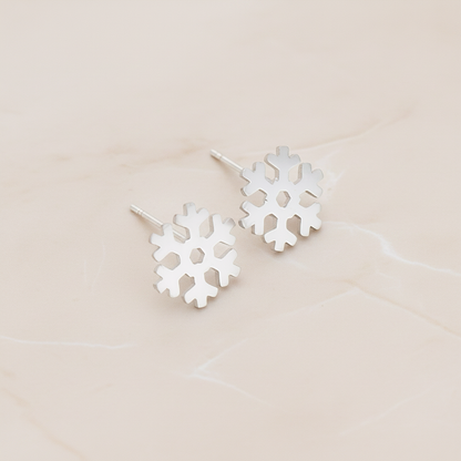 Round Snowflake Ear Post, 2 Pc - Matte Original Rhodium (ER.295)