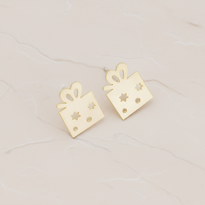 Round Gift Box Ear Post, 2 Pc - Matte Gold (ER.296)