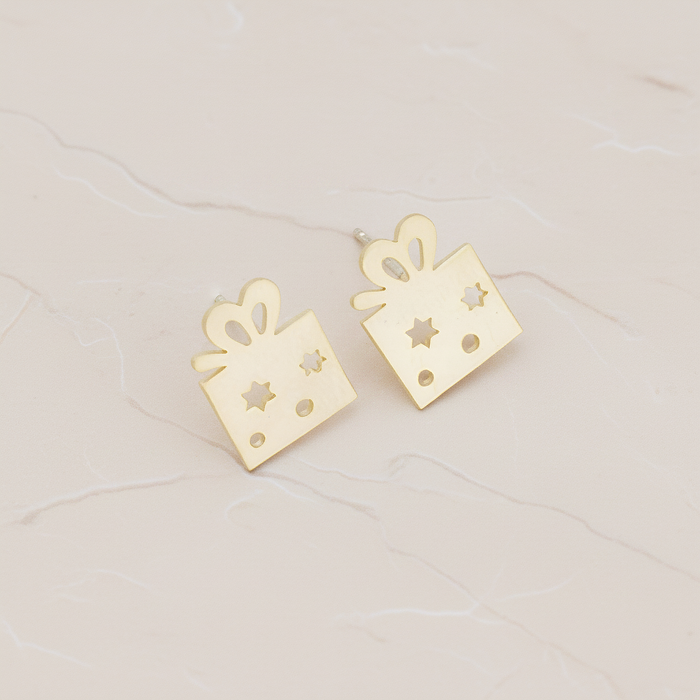 Round Gift Box Ear Post, 2 Pc - Matte Gold (ER.296)
