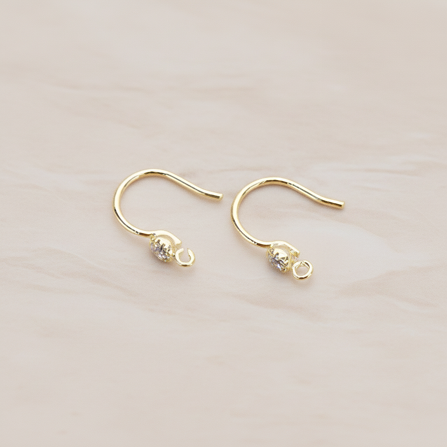 Crystal Setting French Round Ear Wire, 2 Pc - Glossy Gold Crystal (ER.300)