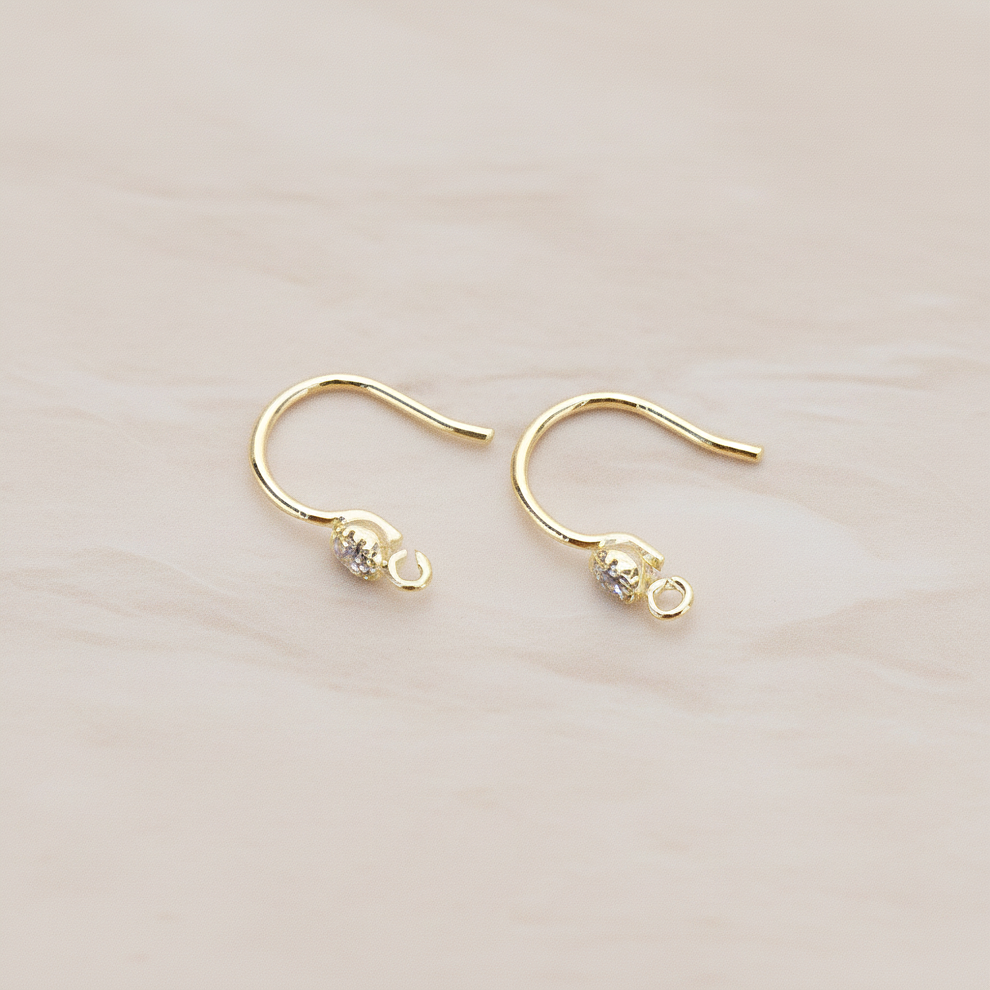Crystal Setting French Round Ear Wire, 2 Pc - Glossy Gold Crystal (ER.300)
