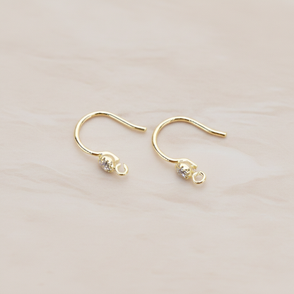 Crystal Setting French Round Ear Wire, 2 Pc - Glossy Gold Crystal (ER.300)