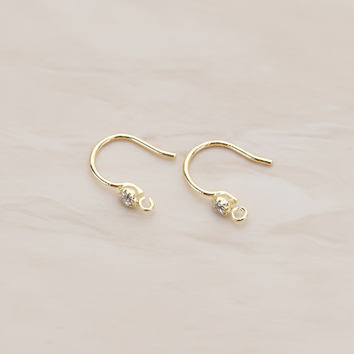 Crystal Setting French Round Ear Wire, 2 Pc - Glossy Gold Crystal (ER.300)
