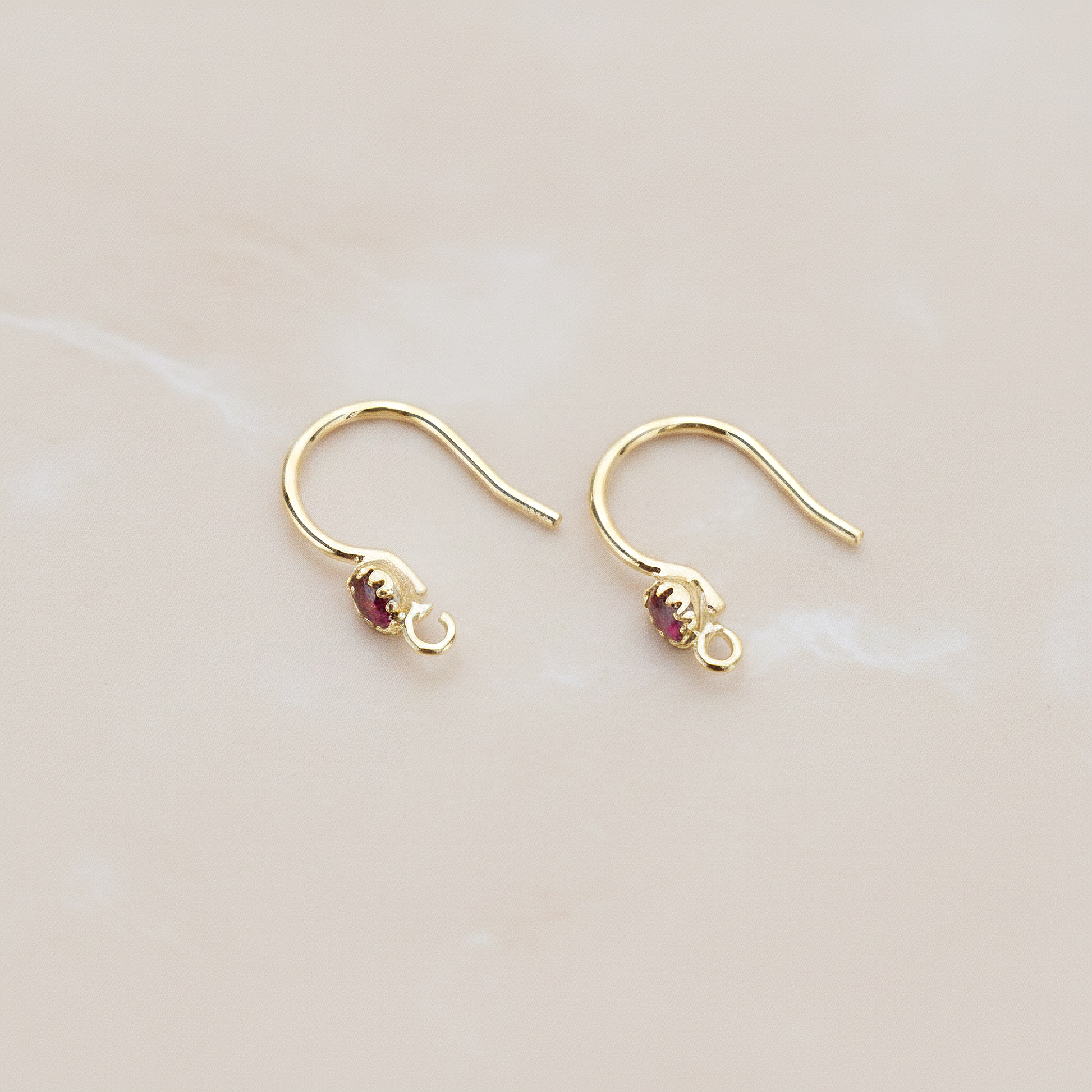 Crystal Setting French Round Ear Wire, 2 Pc - Glossy Gold Ruby (ER.300)