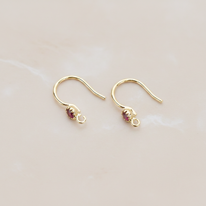 Crystal Setting French Round Ear Wire, 2 Pc - Glossy Gold Ruby (ER.300)