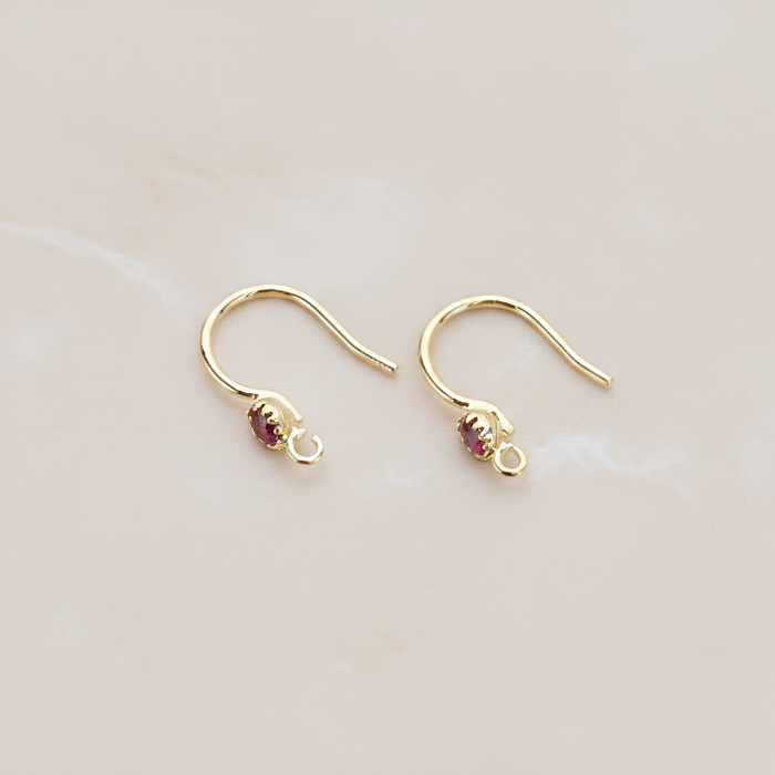 Crystal Setting French Round Ear Wire, 2 Pc - Glossy Gold Ruby (ER.300)