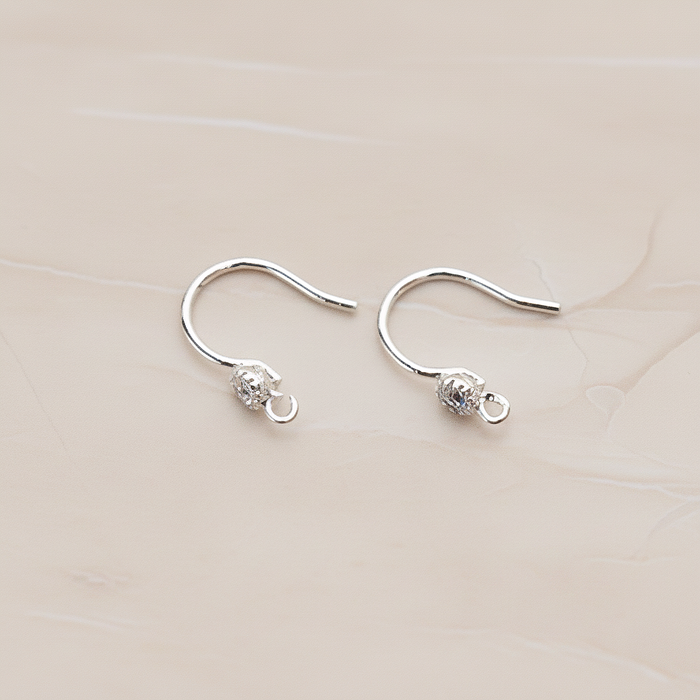 Crystal Setting French Round Ear Wire, 2 Pc - Glossy Original Rhodium Crystal (ER.300)