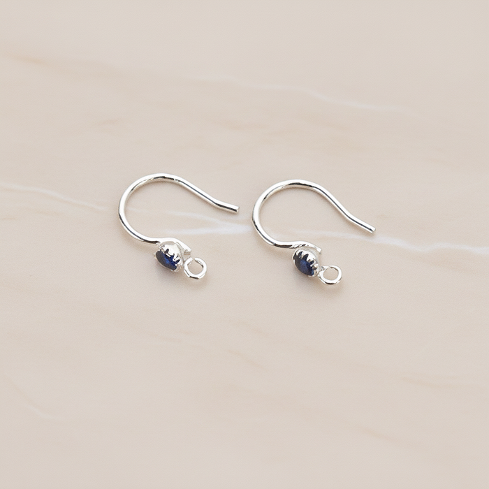 Crystal Setting French Round Ear Wire, 2 Pc - Glossy Original Rhodium Montana (ER.300)
