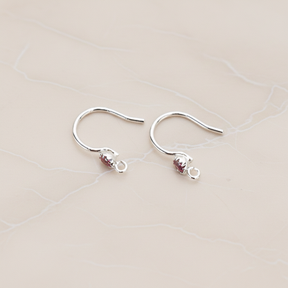 Crystal Setting French Round Ear Wire, 2 Pc - Glossy Original Rhodium Ruby (ER.300)