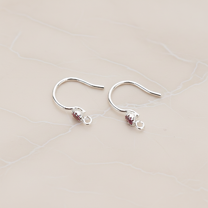 Crystal Setting French Round Ear Wire, 2 Pc - Glossy Original Rhodium Ruby (ER.300)