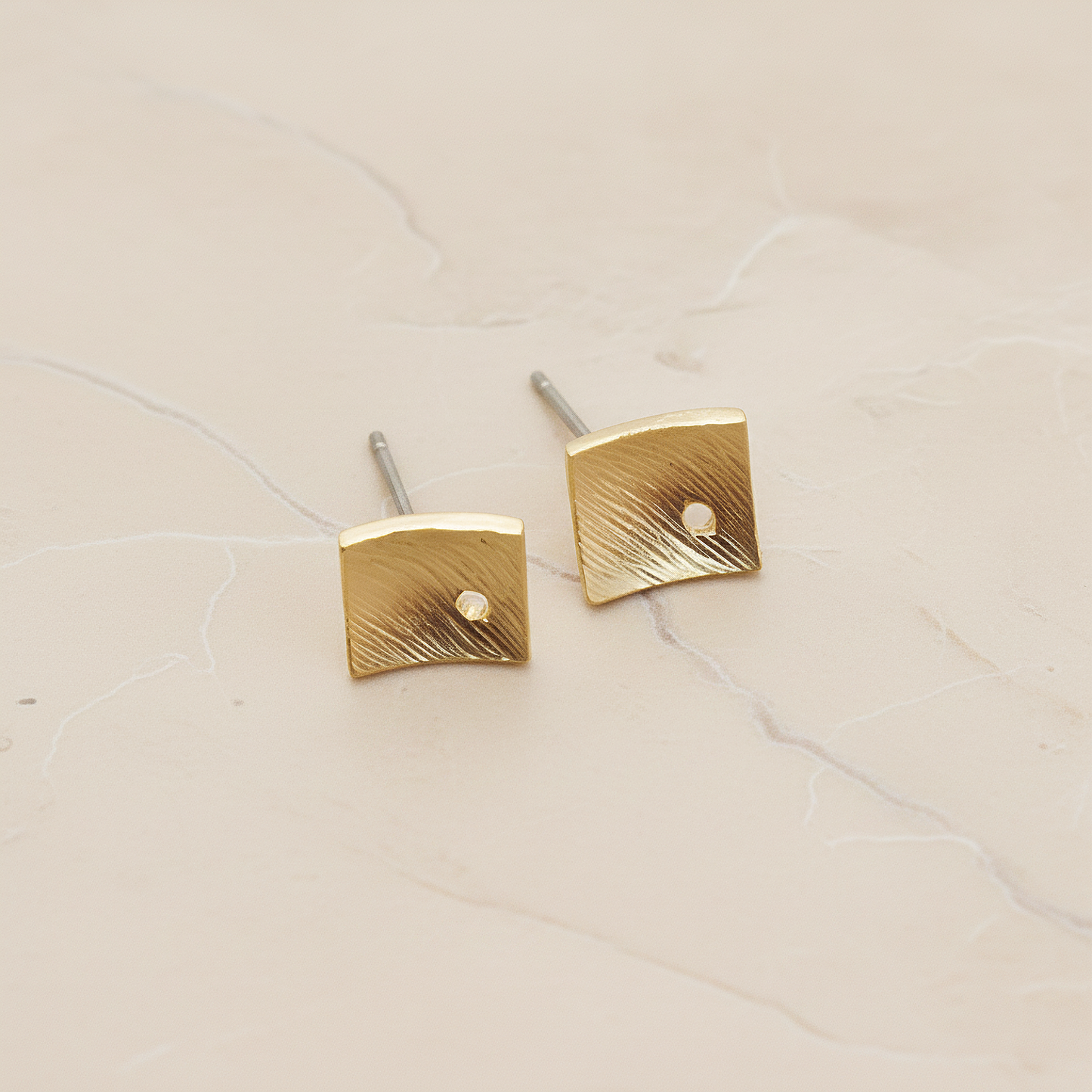 Brushed Texture Square Ear Post, 2 Pc - Matte Gold (ER.308)