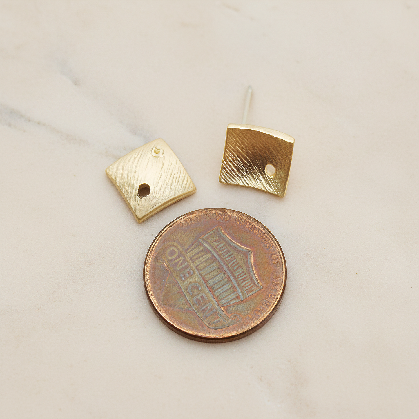 Brushed Texture Square Ear Post, 2 Pc - detail view 1 (ER.308)