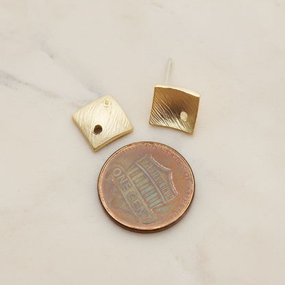 Brushed Texture Square Ear Post, 2 Pc - detail view 1 (ER.308)