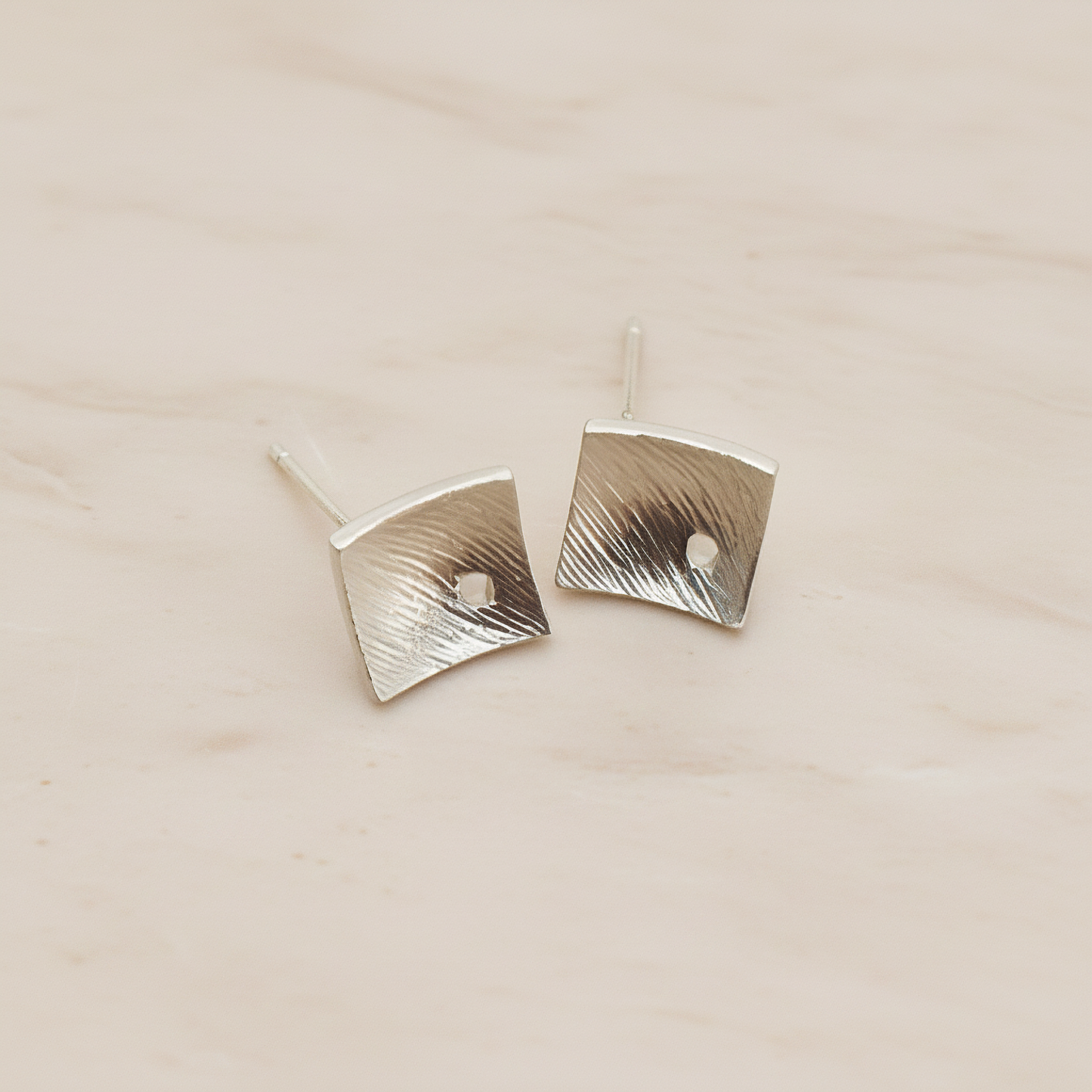 Brushed Texture Square Ear Post, 2 Pc - Matte Original Rhodium (ER.308)