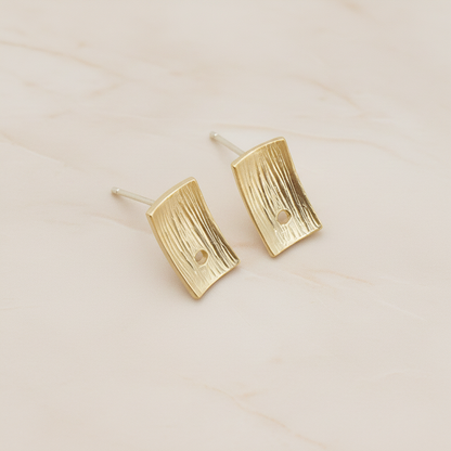 Brushed Texture Rectangle Ear Post, 2 Pc - Matte Gold (ER.309)