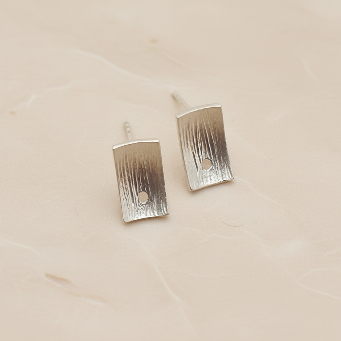 Brushed Texture Rectangle Ear Post, 2 Pc - Matte Original Rhodium (ER.309)