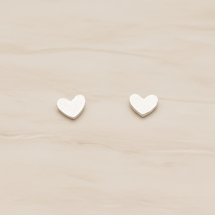 Simple Satin Brushed Geometric Mini Heart Earpost, 2 Pc (ER.351)