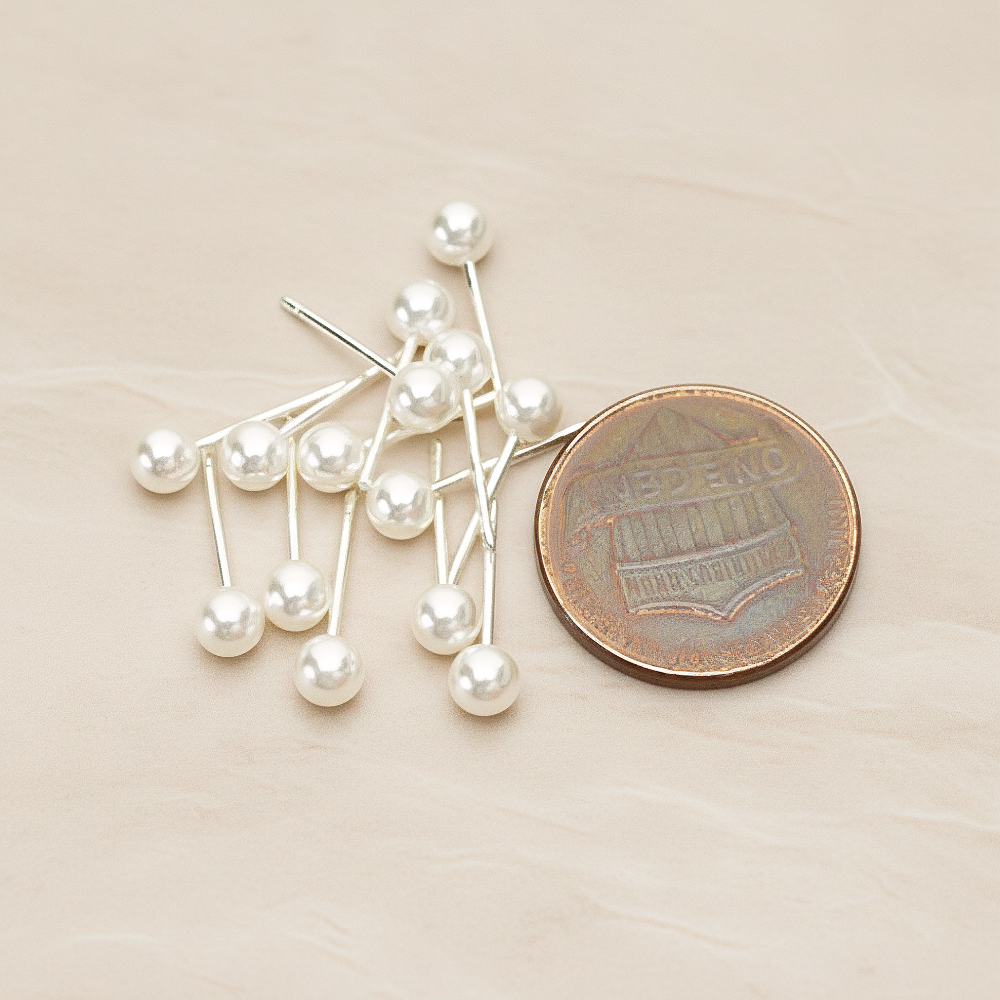 Simple 4mm Imitation Pearl Ear Post, 2 Pc - detail view 1 (ER.353-01)