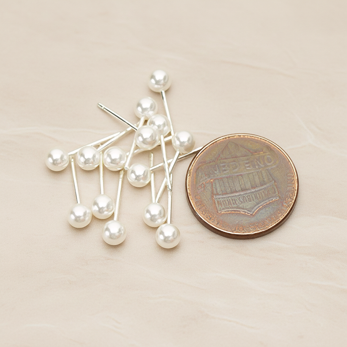 Simple 4mm Imitation Pearl Ear Post, 2 Pc - detail view 1 (ER.353-01)