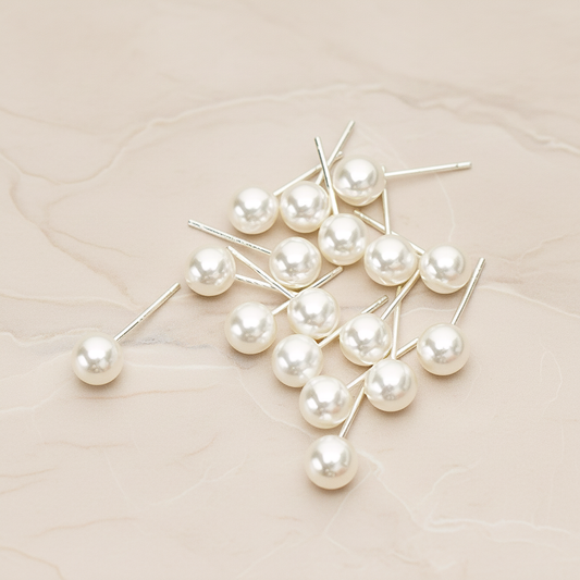 Simple 6mm Imitation Pearl Ear Post, 2 Pc (ER.353-02)