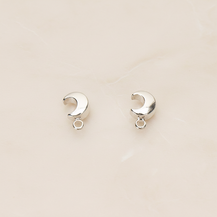 Simple Tiny Chubby Crescent Moon Ear Post, 2 Pc - Glossy Original Rhodium (ER.360)
