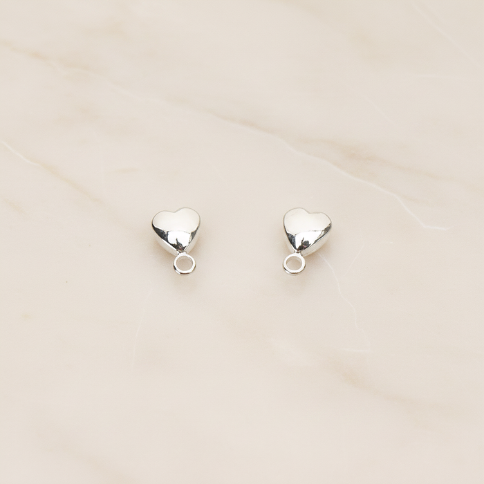 Simple Tiny Chubby Heart Ear Post, 2 Pc - Glossy Original Rhodium (ER.361)
