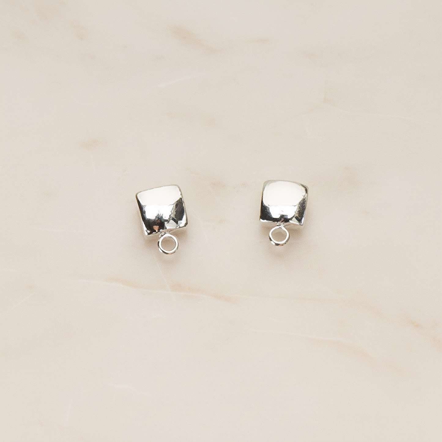 Simple Chubby Tiny Square Ear Post, 2 Pc - Glossy Original Rhodium (ER.363)