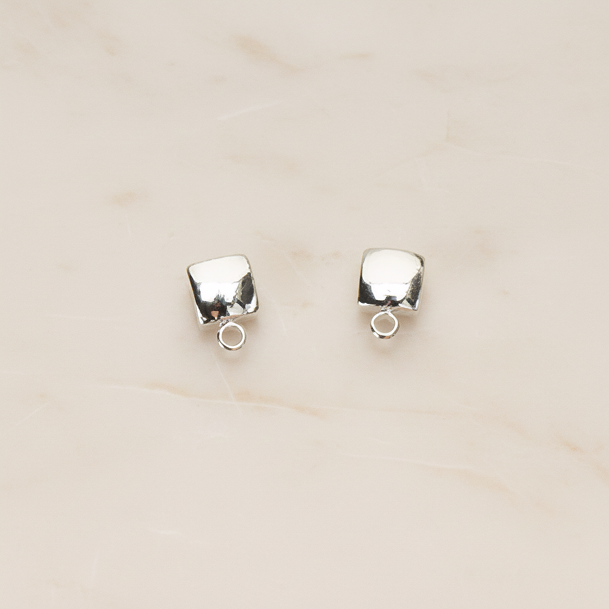 Simple Chubby Tiny Square Ear Post, 2 Pc - Glossy Original Rhodium (ER.363)