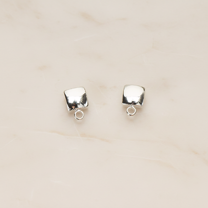 Simple Chubby Tiny Square Ear Post, 2 Pc - Glossy Original Rhodium (ER.363)