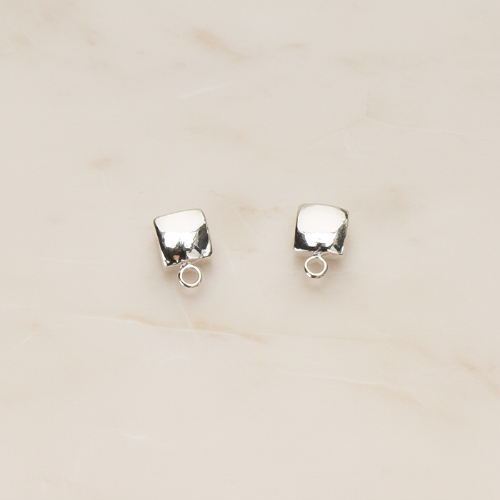 Simple Chubby Tiny Square Ear Post, 2 Pc - Glossy Original Rhodium (ER.363)