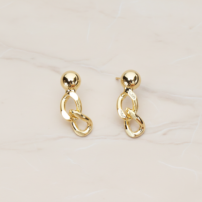 5mm Ball with Twisted Flattened Cable Chain Link Ear Post, 2 Pc - Glossy Gold (ER.365)