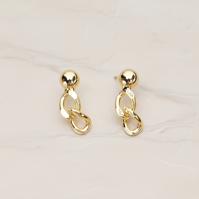 5mm Ball with Twisted Flattened Cable Chain Link Ear Post, 2 Pc - Glossy Gold (ER.365)
