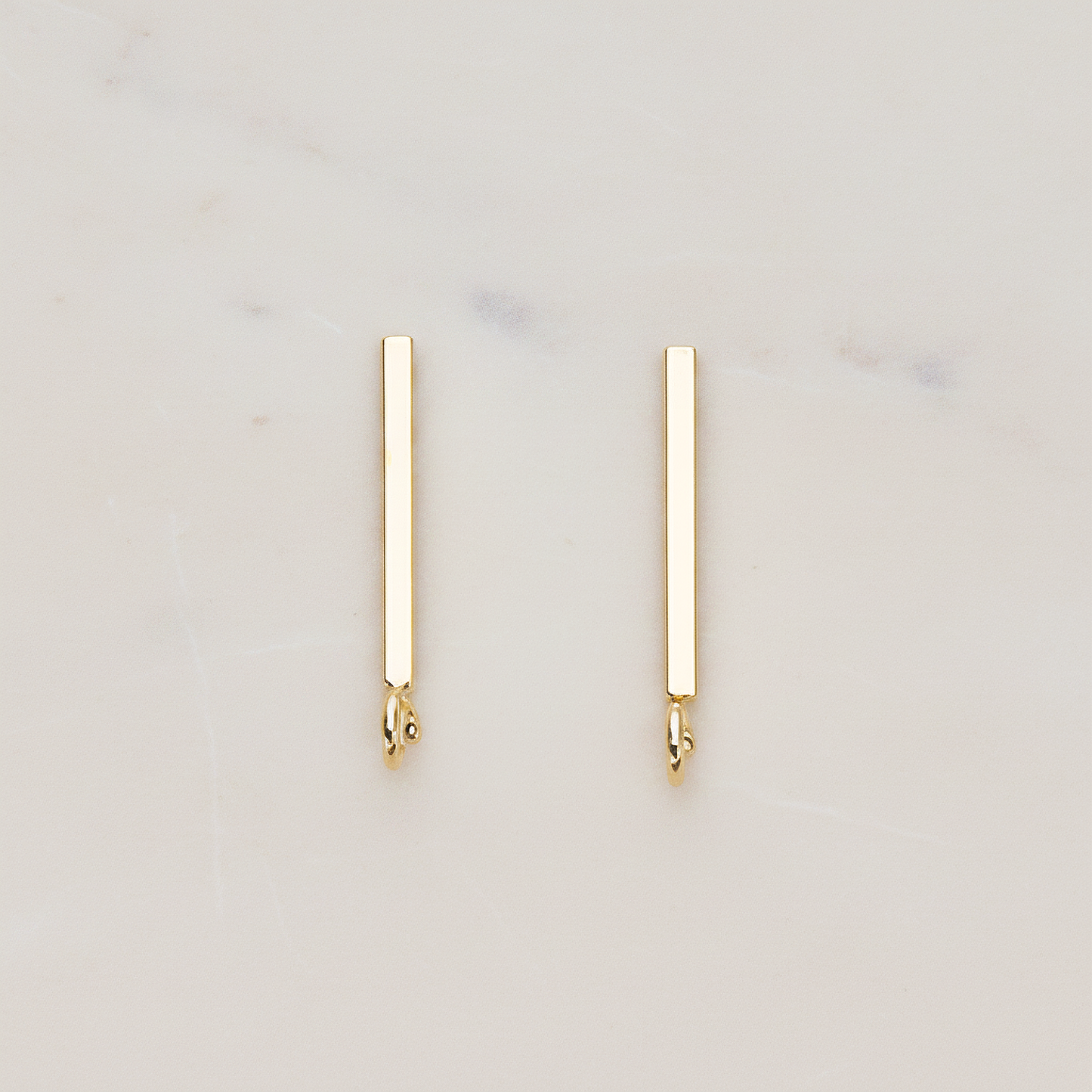 20 mm Length Cube Bar Ear Post, 2 Pc - Glossy Gold (ER.367)