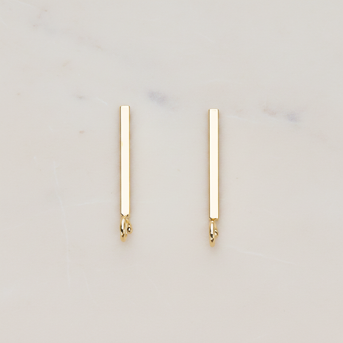 20 mm Length Cube Bar Ear Post, 2 Pc - Glossy Gold (ER.367)