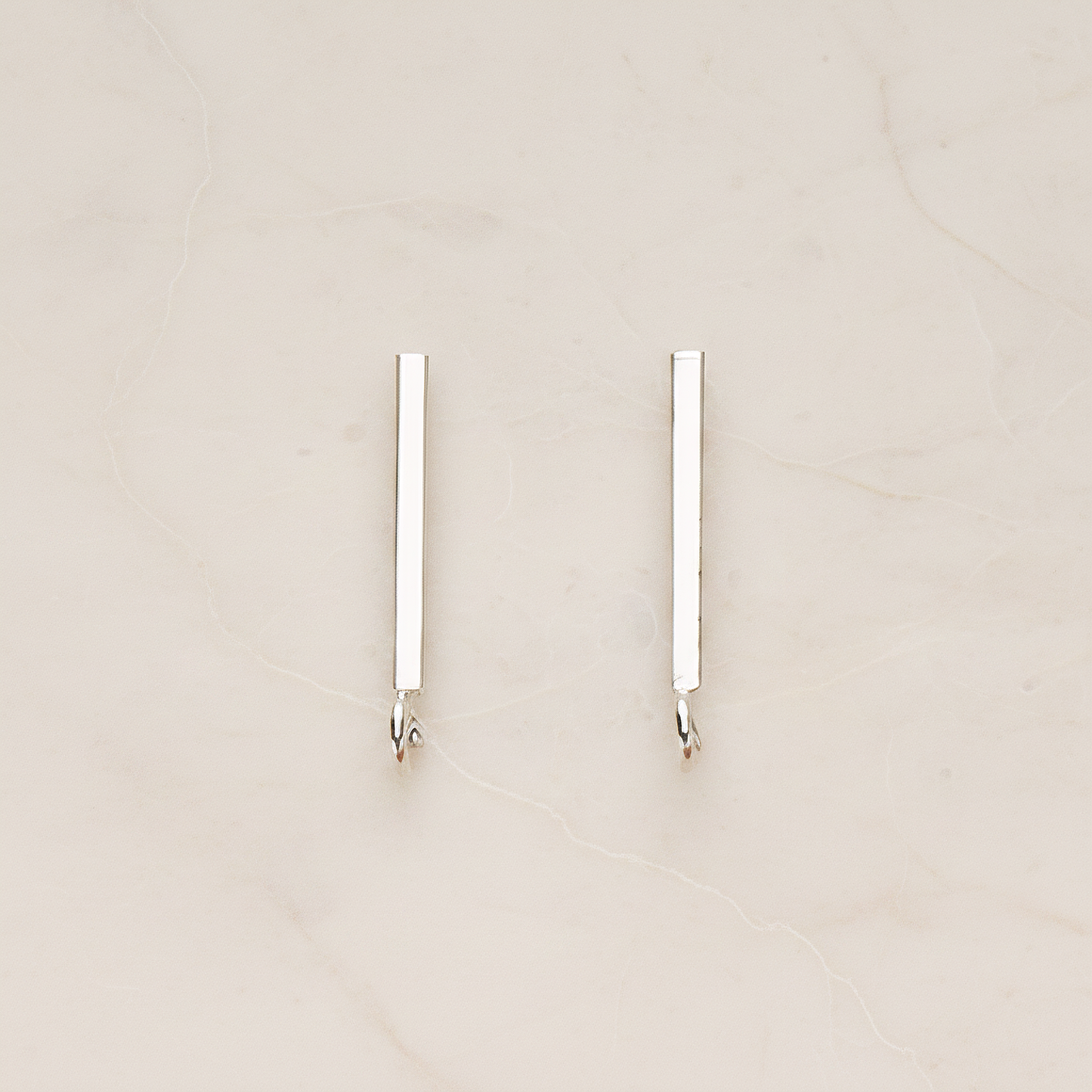 20 mm Length Cube Bar Ear Post, 2 Pc - Glossy Original Rhodium (ER.367)