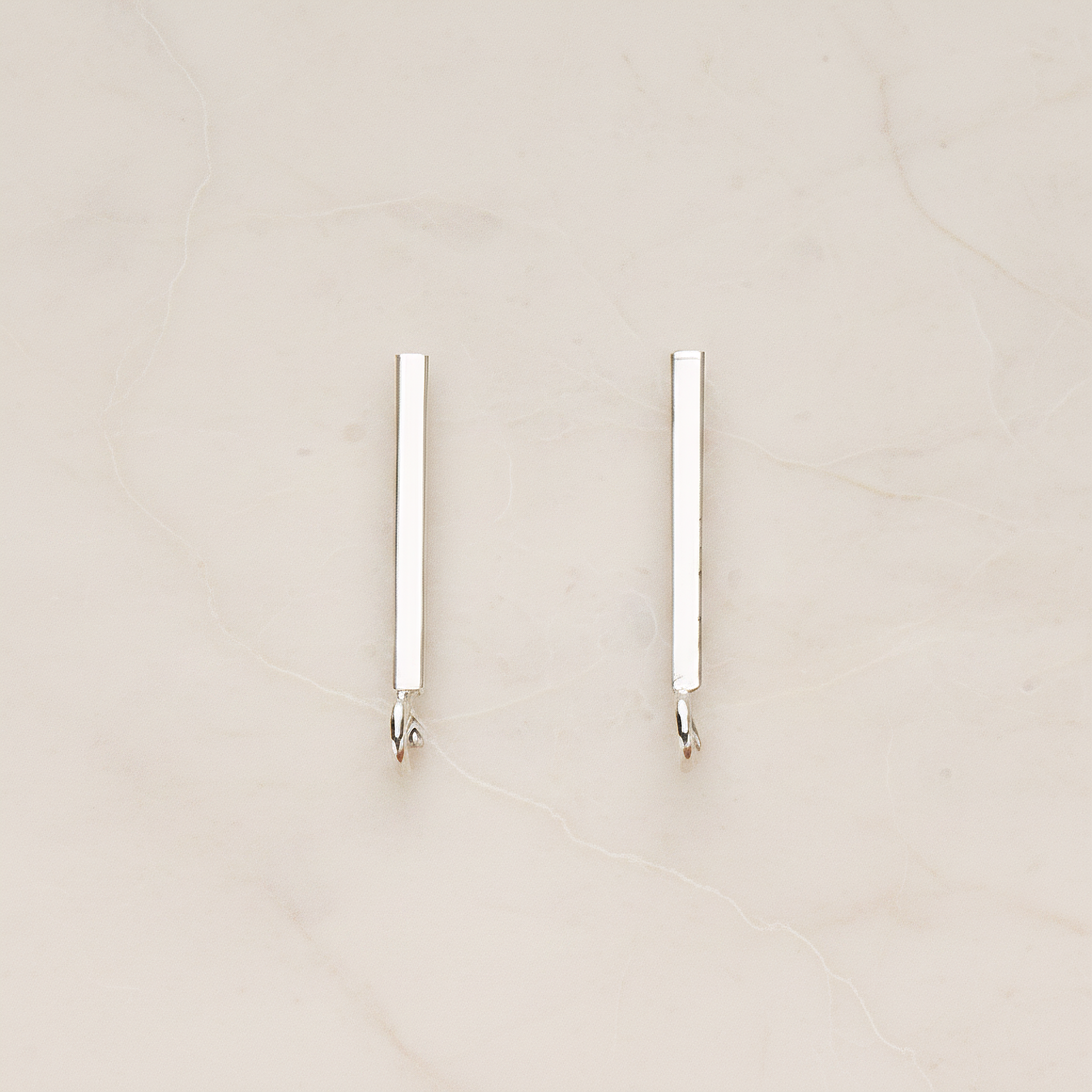 20 mm Length Cube Bar Ear Post, 2 Pc - Glossy Original Rhodium (ER.367)