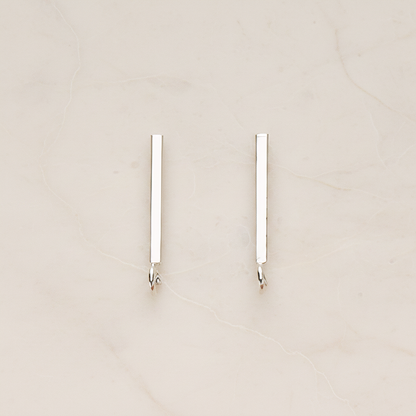 20 mm Length Cube Bar Ear Post, 2 Pc - Glossy Original Rhodium (ER.367)