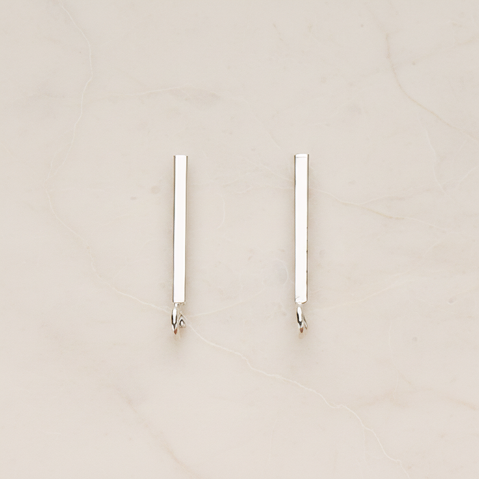 20 mm Length Cube Bar Ear Post, 2 Pc - Glossy Original Rhodium (ER.367)