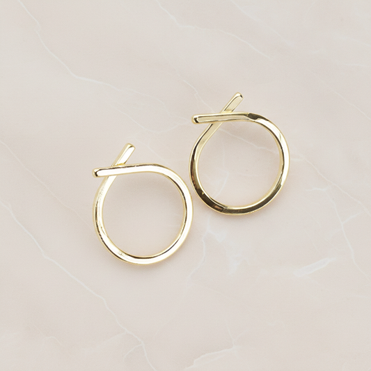 Simple Round Ribbon Link Ear Post, 2 Pc (ER.374)