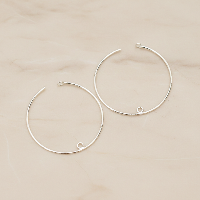 30 mm Ear Hoop with End Loop Ear Post, 2 Pc - Glossy Original Rhodium (ER.376)